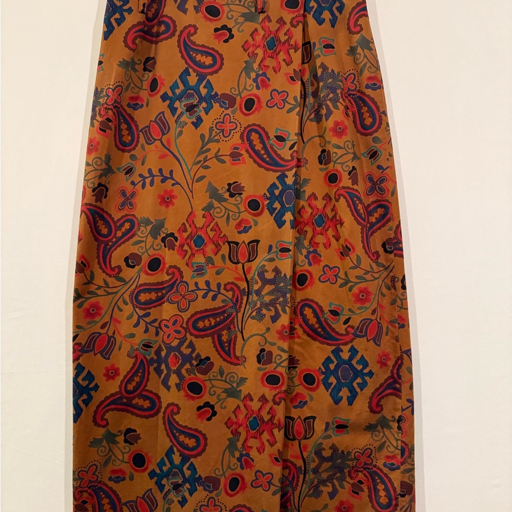 70s Boho Folk Print Midi Skirt Size 10 Breeches USA Made